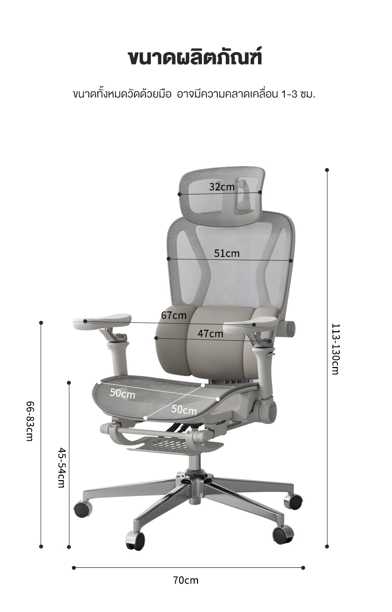 Kris R01 เก้าอี้ทำงานเพื่อสุขภาพ Ergonomic เก้าอี้สีเทา เก้าอี้ที่เหมาะกับสรีระ ออกแบบตามหลักสรีรศาสตร์ ฟังก์ชั่นมากมาย