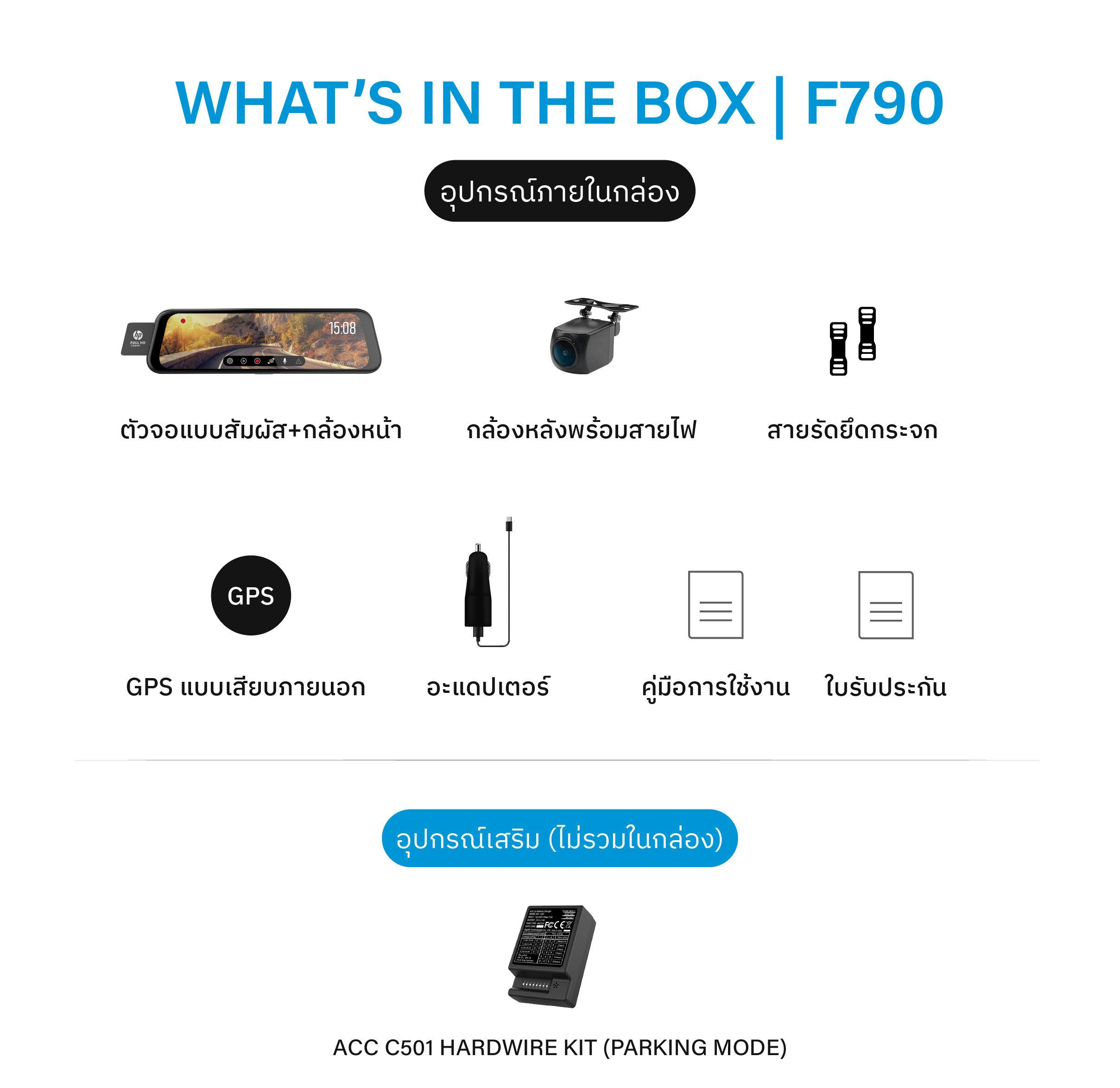 HP Dash Cam F790 1080P + กล้องหลัง FULL HD Built-In GPS มุมกว้าง 126 ...