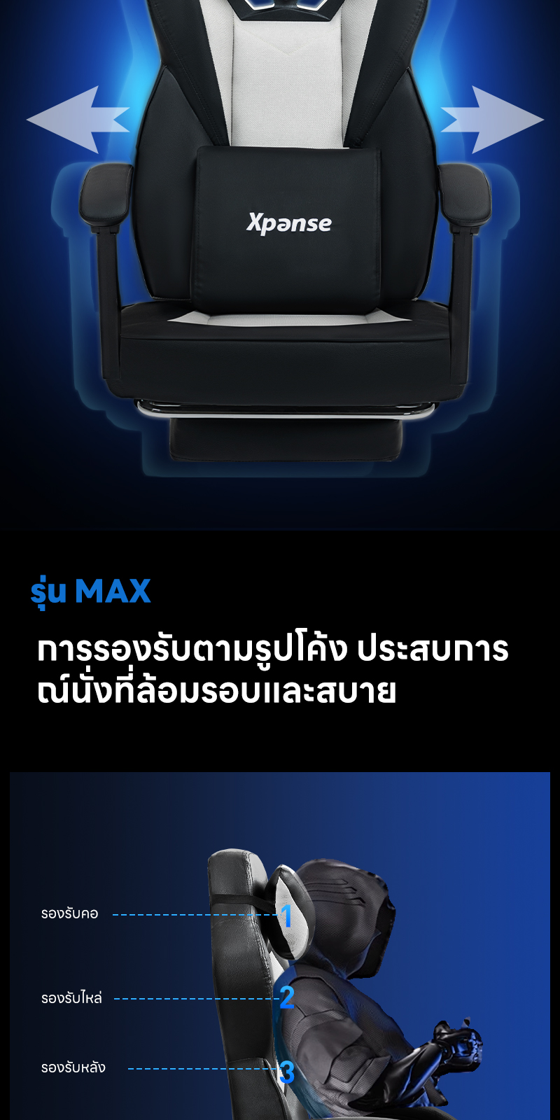 Xpanse (นวัตกรรมแรกของโลก) เก้าอี้เกมมิ่ง gaming chair เก้าอี้เกมมี่ง เก้าอี้คอม เก้าอี้เกมมิ่งรองรับเอวตามหลักสรีรศาสตร์ Ergonomic