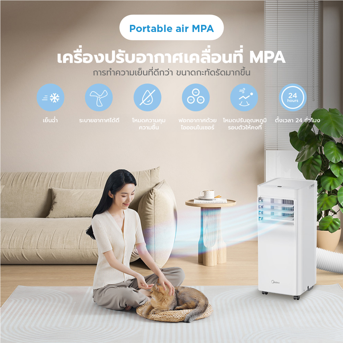 Midea Portable Air MPA แอร์เคลื่อนที่ไมเดีย Portable Air ขนาด 5000/7000/12000 BTU เย็นเร็ว, หน้าจอแสดงผล LED , ติดตั้งง่าย มีรีโมตคอนโทรล
