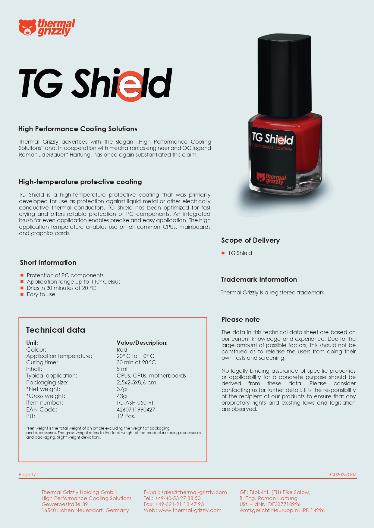 THERMAL GRIZZLY SHIELD 5ML [THERMAL COMPOUND PROTECTOR / สารป้องกันสาร ...
