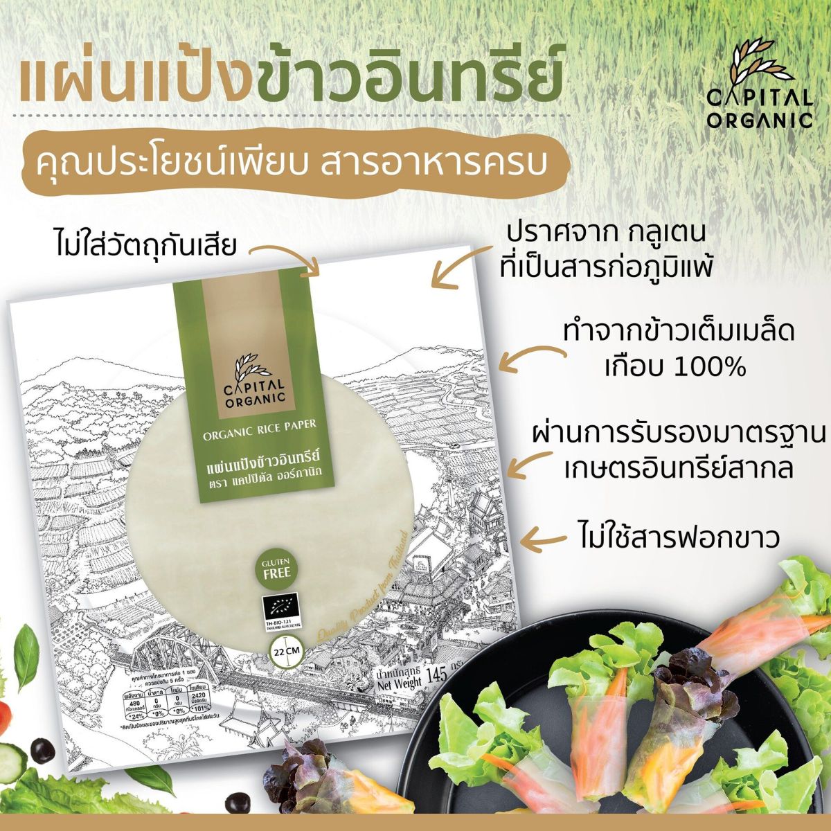 Capital Organic แผ่นแป้งข้าวอินทรีย์ (Organic Rice Paper) Gluten Free ...