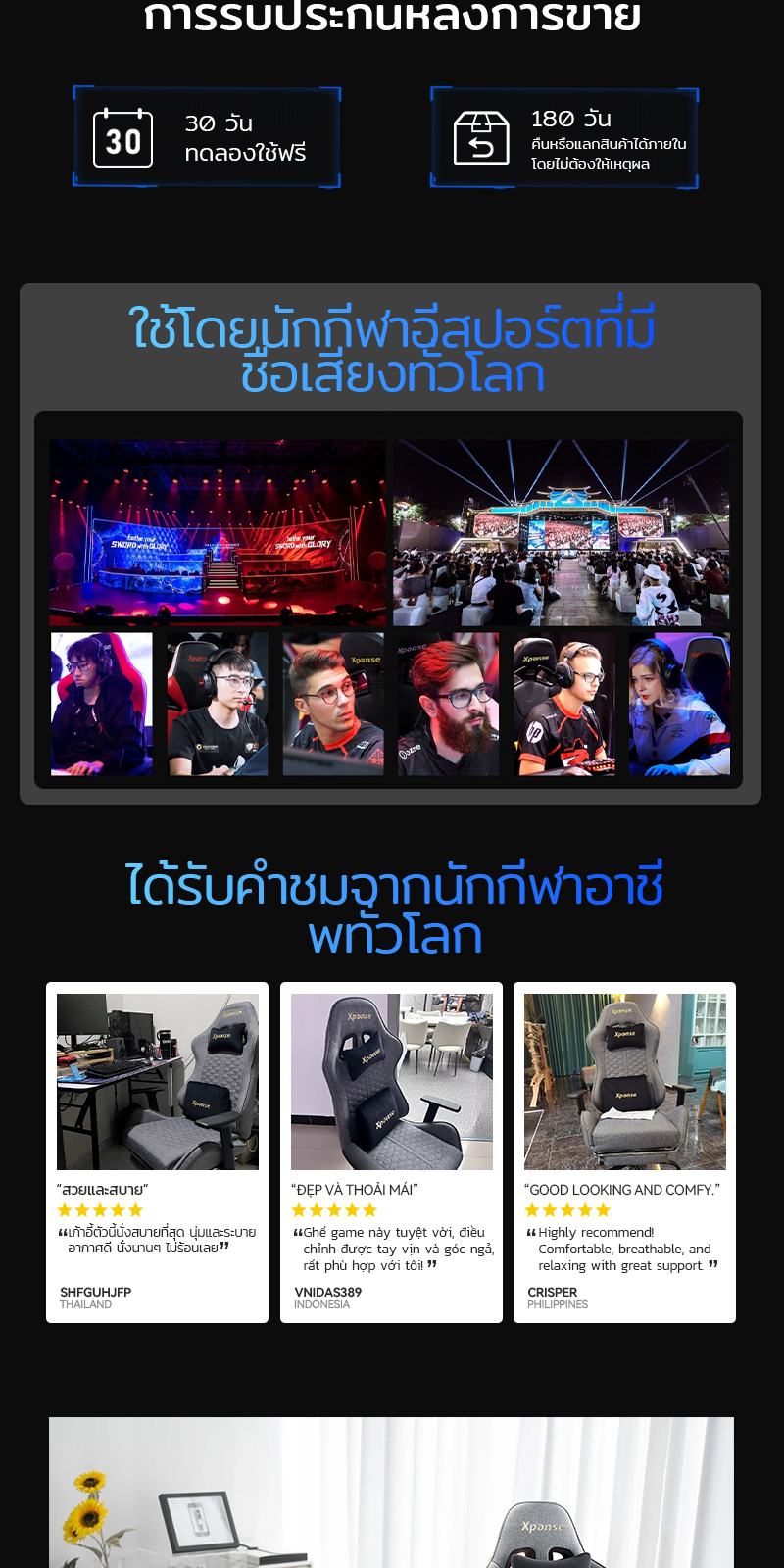 Xpanse เก้าอี้เกมมิ่ง ผ้าเทคนิคคัดสรร gaming chair เก้าอี้คอม ระบายอากาศได้ดี นั่งสบาย สามารถเอนนอนได้ 135° รุ่น Xnova