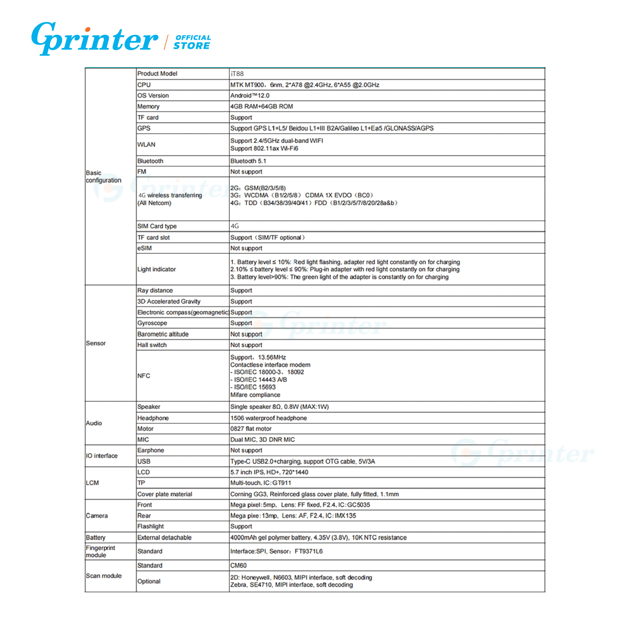 Gprinter PDA IT88 เครื่องสแกนบาร์โค้ด idata เครื่องนับสินค้าคงคลัง จอ ...