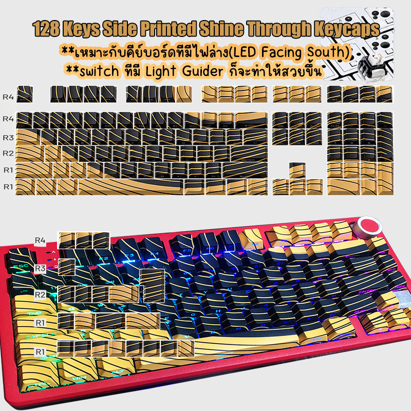 คีย์แคป KeyCaps Cherry PBT 128-130 Keys สำหรับ Mechanical Keyboard ภาษา ...