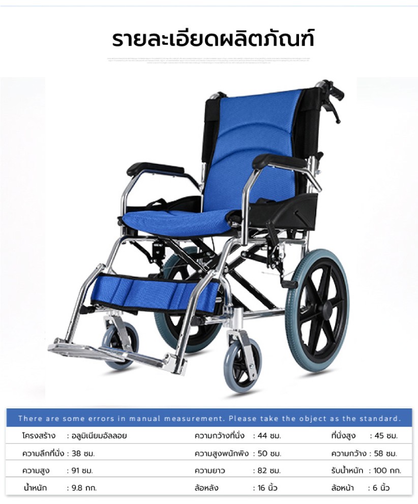 Synergy รุ่น NEO BLUE PLUS รถเข็นวีลแชร์ พับได้ น้ำหนักเบา อัลลอยไม่เป็นสนิม