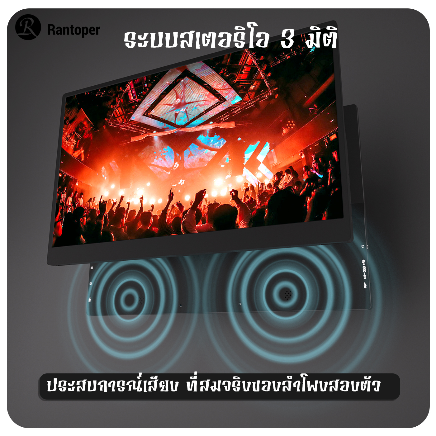 Rantoper 15.6 นิ้วจอภาพ Full HD 1080P แบบพกพาพร้อมลำโพงรองรับสาย HDMI ...