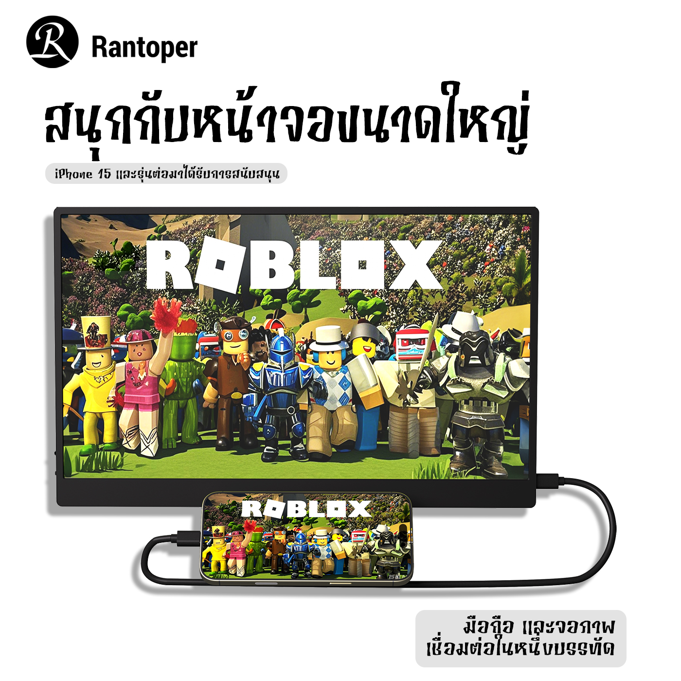 Rantoper 15.6 นิ้วจอภาพ Full HD 1080P แบบพกพาพร้อมลำโพงรองรับสาย HDMI ...