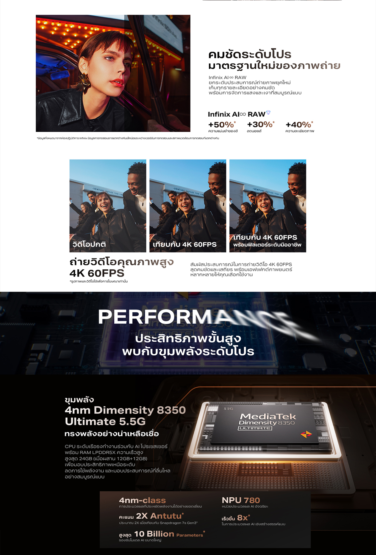 Infinix รุ่น X6856 NOTE 50 Pro+ 5G ชิปเซ็ต Dimensity 8350 ซูม 100X Periscope กันสั่น OIS ชาร์จเร็ว 100W ชาร์จไร้สาย 50W