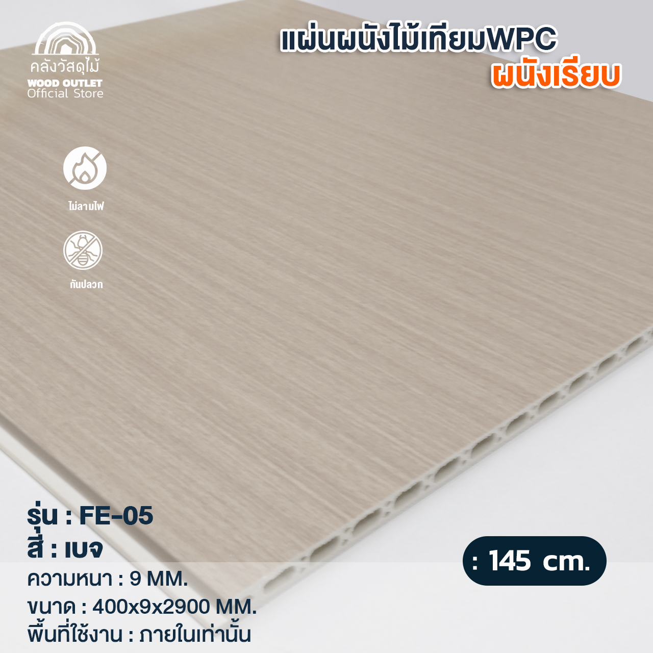 WOOD OUTLET (คลังวัสดุไม้) ระแนง WPC ผนังเรียบ FE-05 สีเบจ เลือกความยาว ...