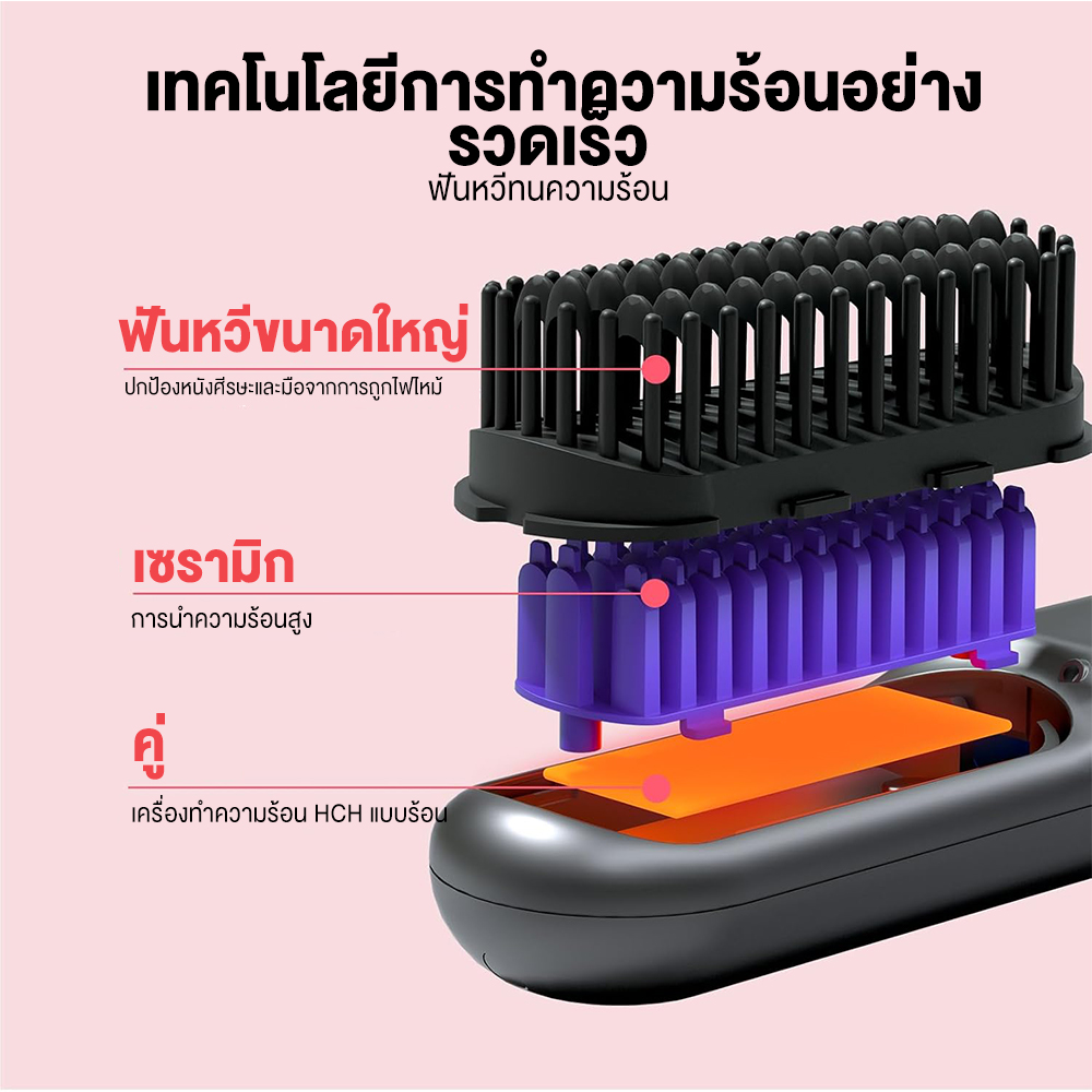 Yotex หวียืดผมไร้สาย หวีผมตรงไฟฟ้า 4000 mAh ร้อนเร็วภายใน 10 วินาที มีไอออนเคราตินบำรุงผม แบบไร้สายหวีไฟฟ้า