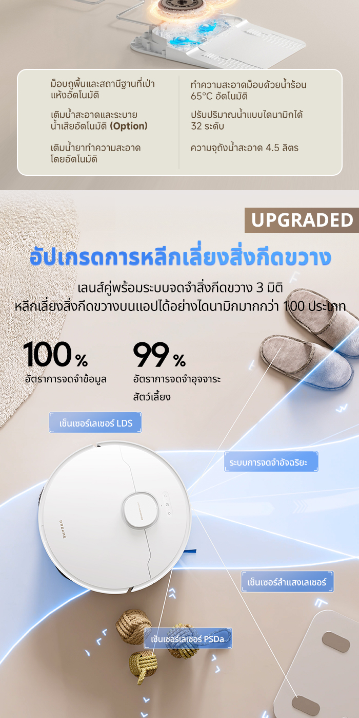 DREAME Bot L30s Ultra Robot Vacuum หุ่นยนต์ดูดฝุ่นถูพื้น ถูพื้น ซักผ้าถู อบผ้า แรงดูดสูงถึง 11,000Pa