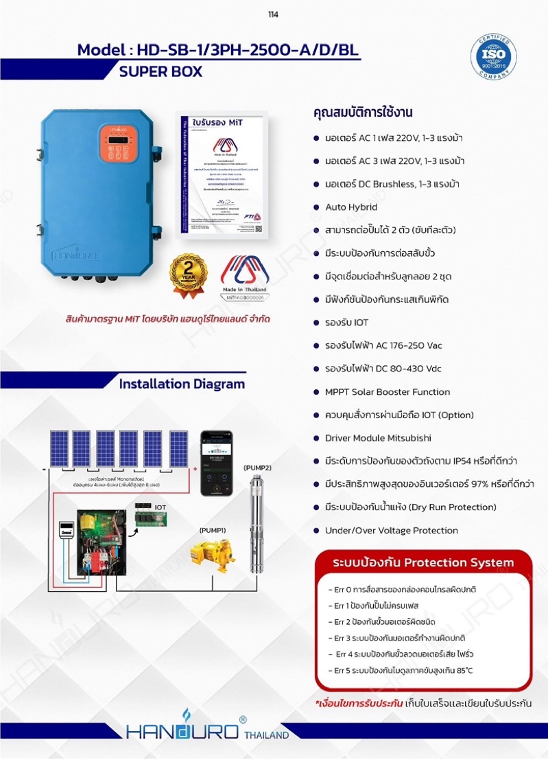 กล่องควบคุมโซล่าเซลล์ DC ใช้กับปั๊มไฟฟ้า AC Handuro Super box 2500w ...