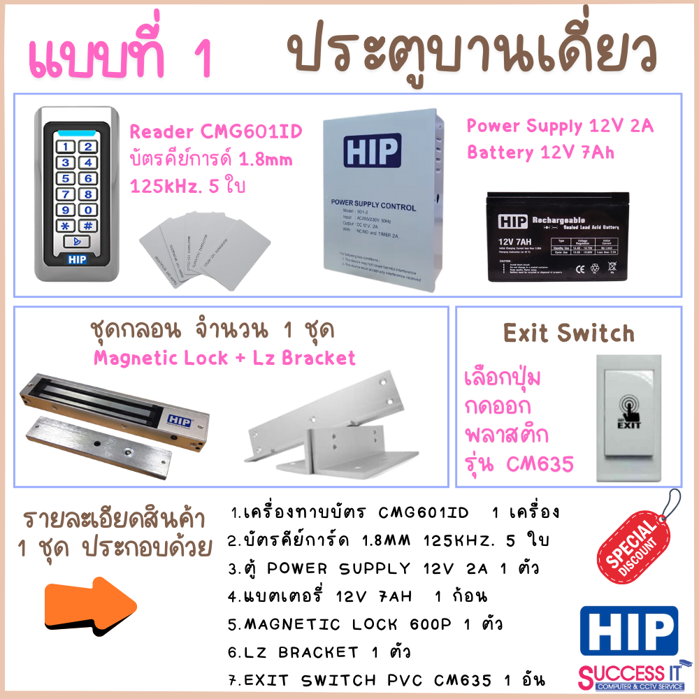 HIP รุ่น CMG601 ID 125kHz.เครื่องทาบบัตร กดรหัส กันน้ำ พร้อมชุดควบคุม ...