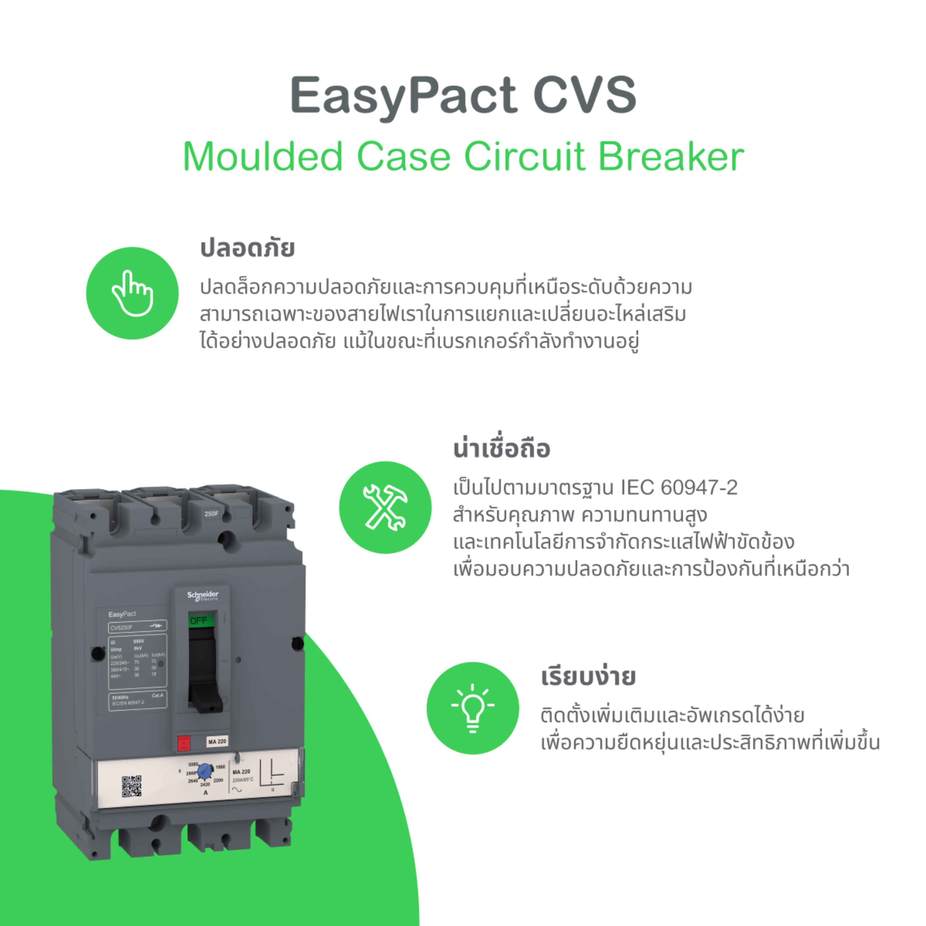 Schneider Electric circuit breaker,EasyPact CVS100B,25kA at 415VAC,100A ...