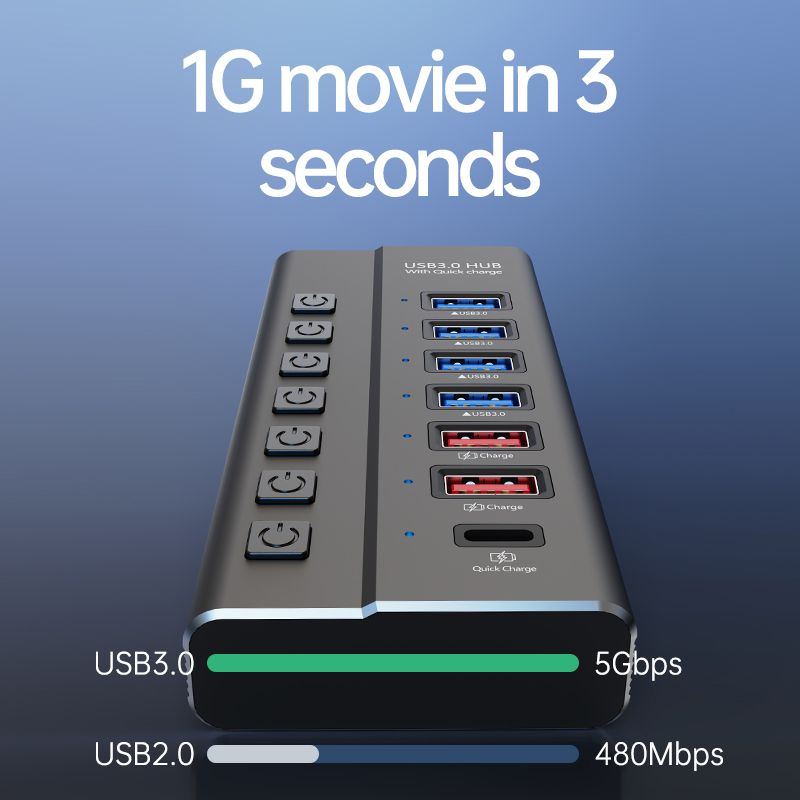 Newtech USB 3.0 Hub 7 PORT HUB USB 3.0 4 Ports Super Hi-Speed DM-506 ...
