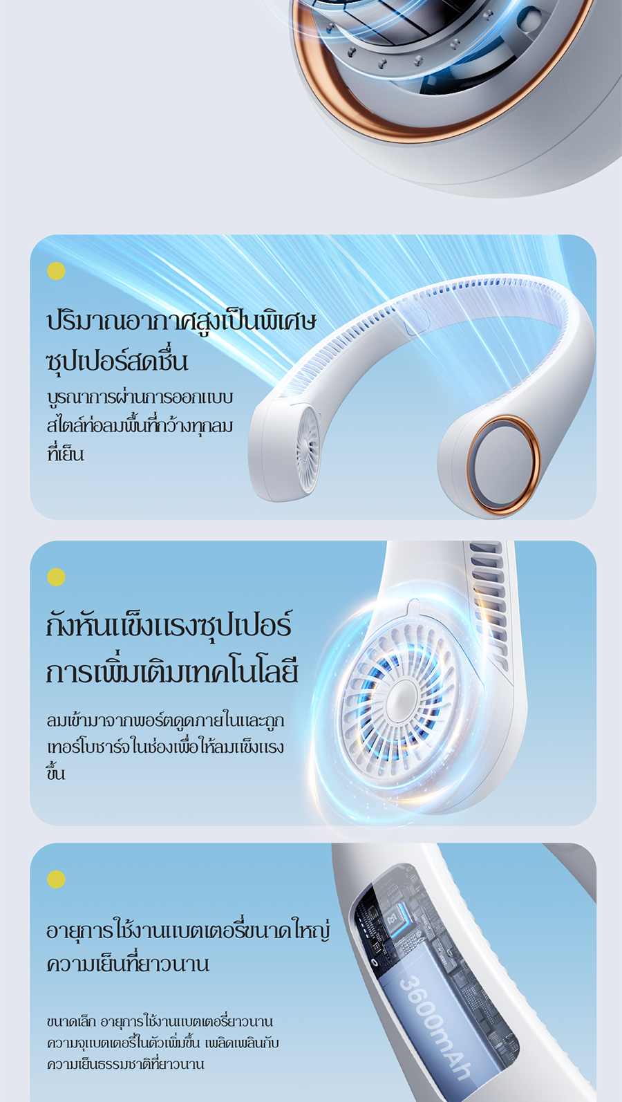 MAXAWEI พัดลมคอ เย็นสบาย สบาย พัดลมพกพา ทํางานเงียบ 3600mAh ใช้งานนาน24 ...