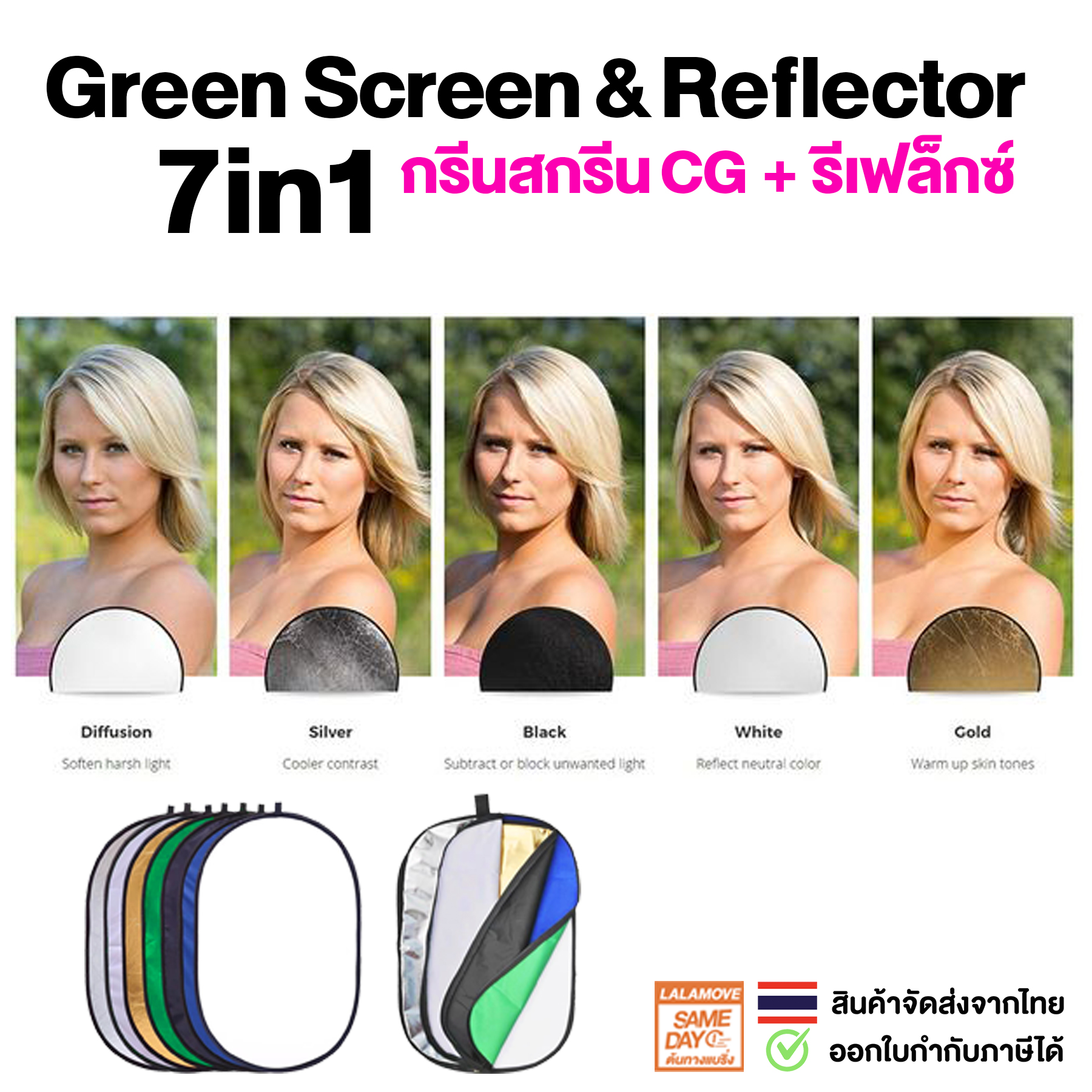 Green Screen + Reflector 7in1 แผ่นสะท้อนแสง รีเฟล็กซ์ แผ่นโปร่งแสง และ ...