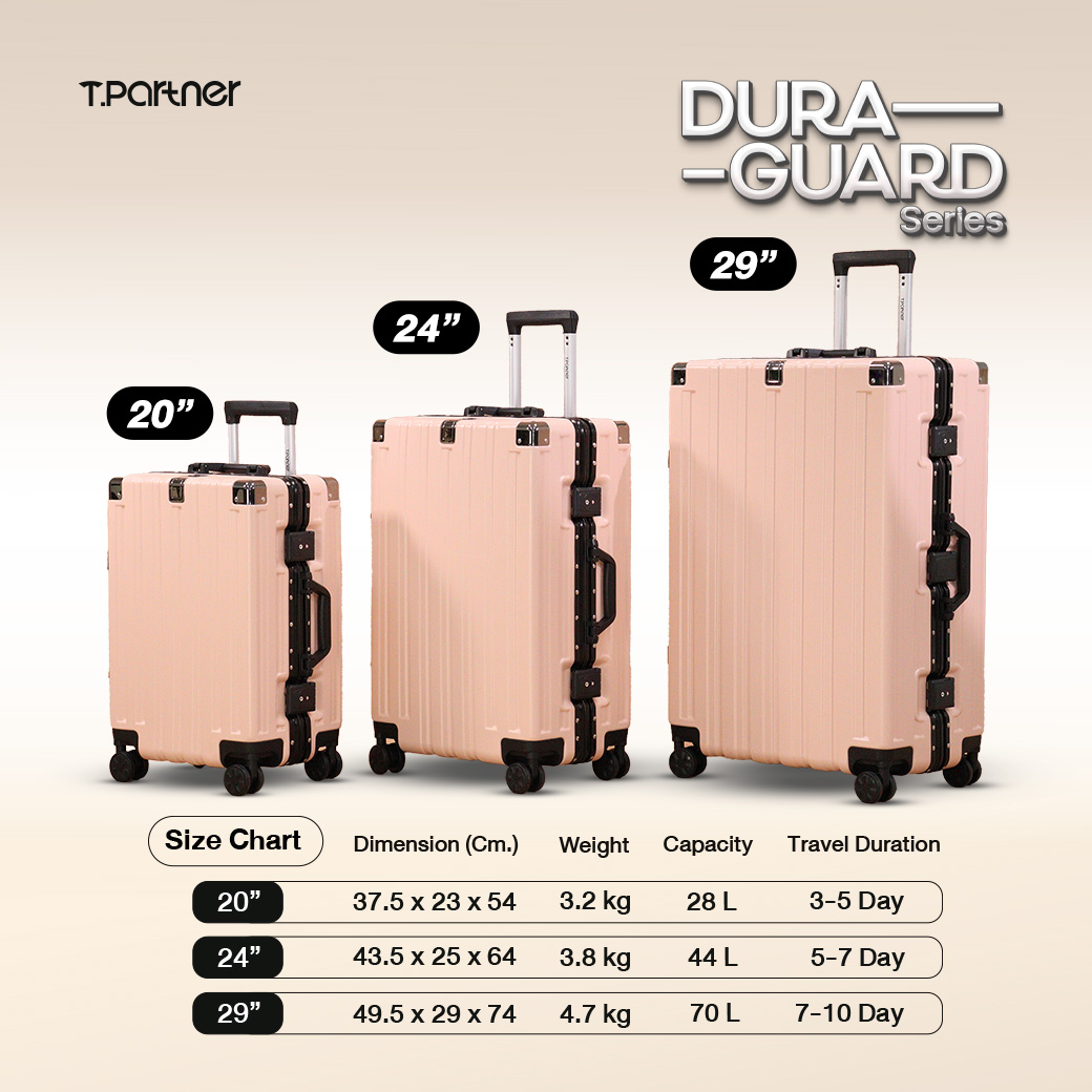 Tpartner รุ่น Duraguard กระเป๋าเดินทางเฟรมอลูมิเนียม บอดี้ PC+ABS พร้อมตัวล็อค Stand Lock แข็งแกร่งทนทาน ปกป้องทุกการเดินทาง