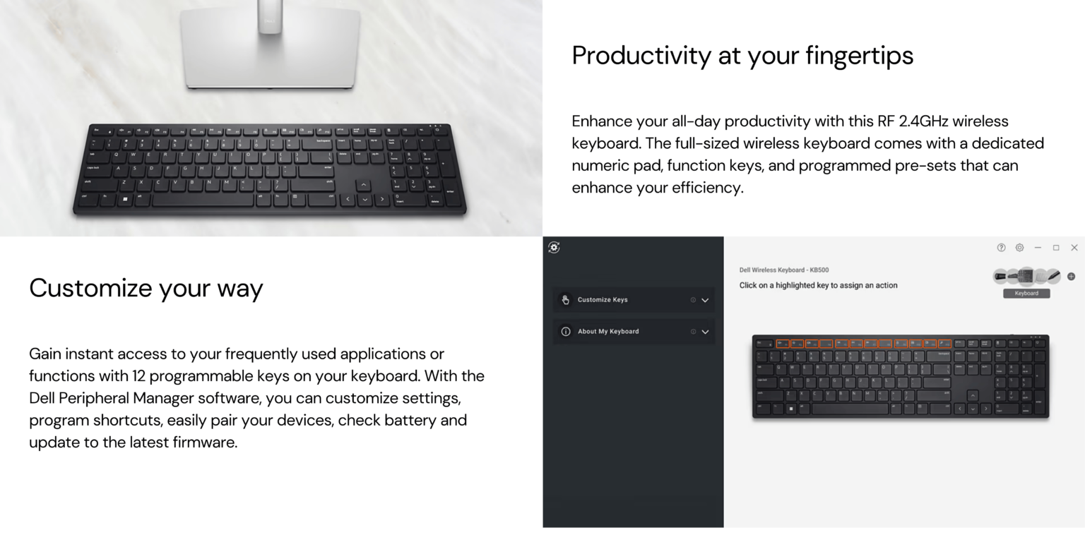 Dell KB500 Wireless Keyboard (EN/TH) 2.4 GHz เดลล์ คีย์บอร์ด (ไทย ...