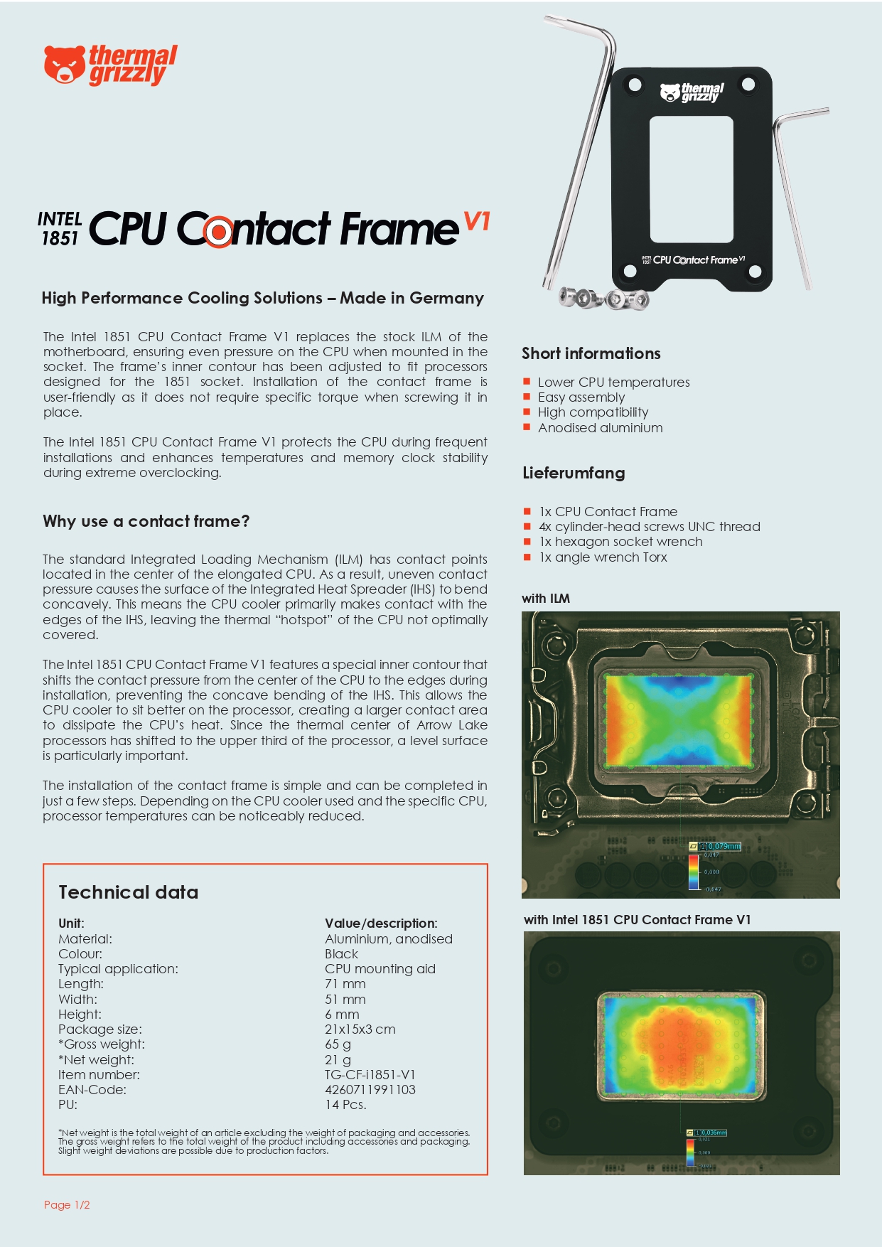 THERMAL GRIZZLY CPU CONTACT FRAME INTEL 1851 V1 [CONTACT FRAME / คอน ...
