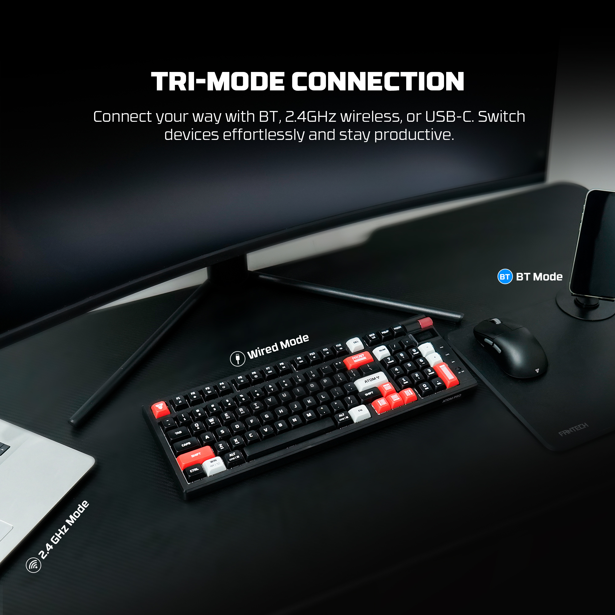 Fantech Mechanical Keyboard ATOM PRO97 คีย์บอร์ดเกมมิ่งไร้สาย พร้อมจอ ...