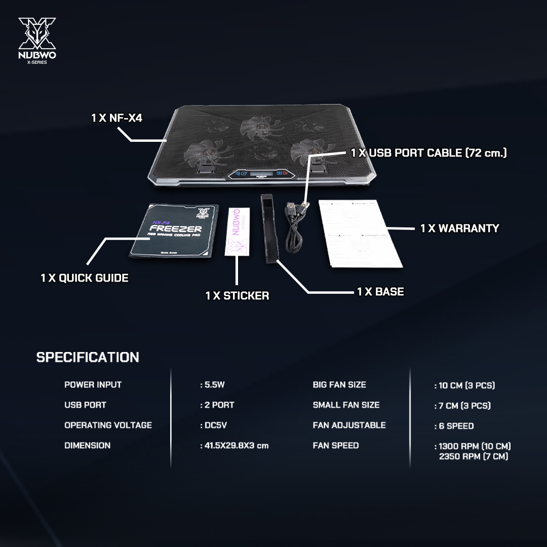 NUBWO COOLER PAD พัดลมระบายอากาศ FREEZER RGB พัดลม 6 ตัว NX-F4 สำหรับ ...