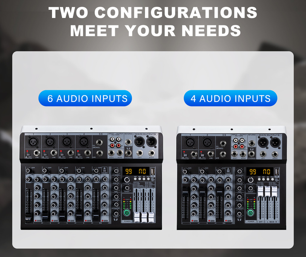 มิกเซอร์ 4/6 ช่อง, มิกเซอร์เสียง DSP99, เอฟเฟกต์เสียงก้อง, บลูทูธ, USB ...