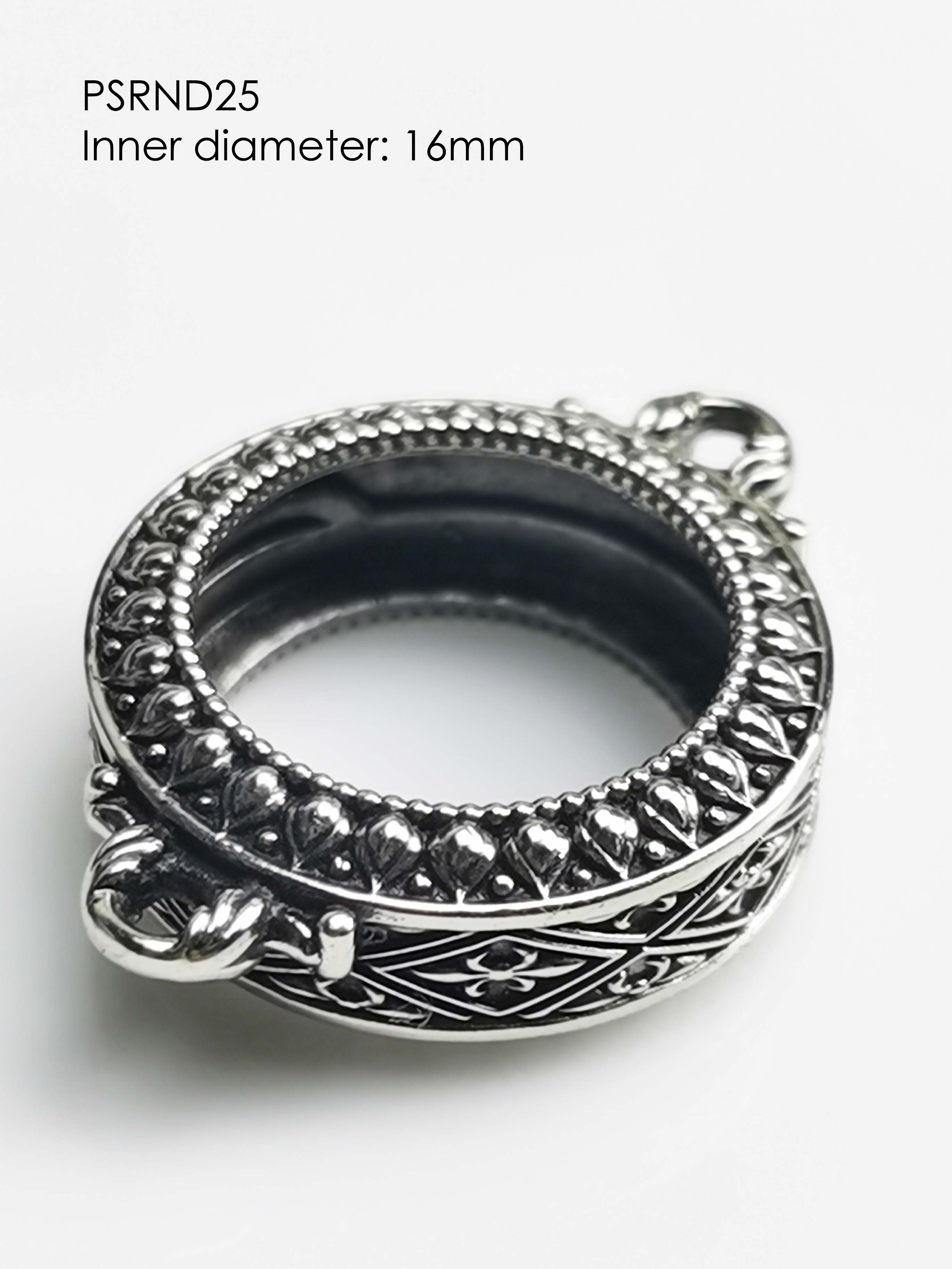 PSRND25Whitebrass round amulet casing inner diameter 16mm กรอบพระ กลม ...