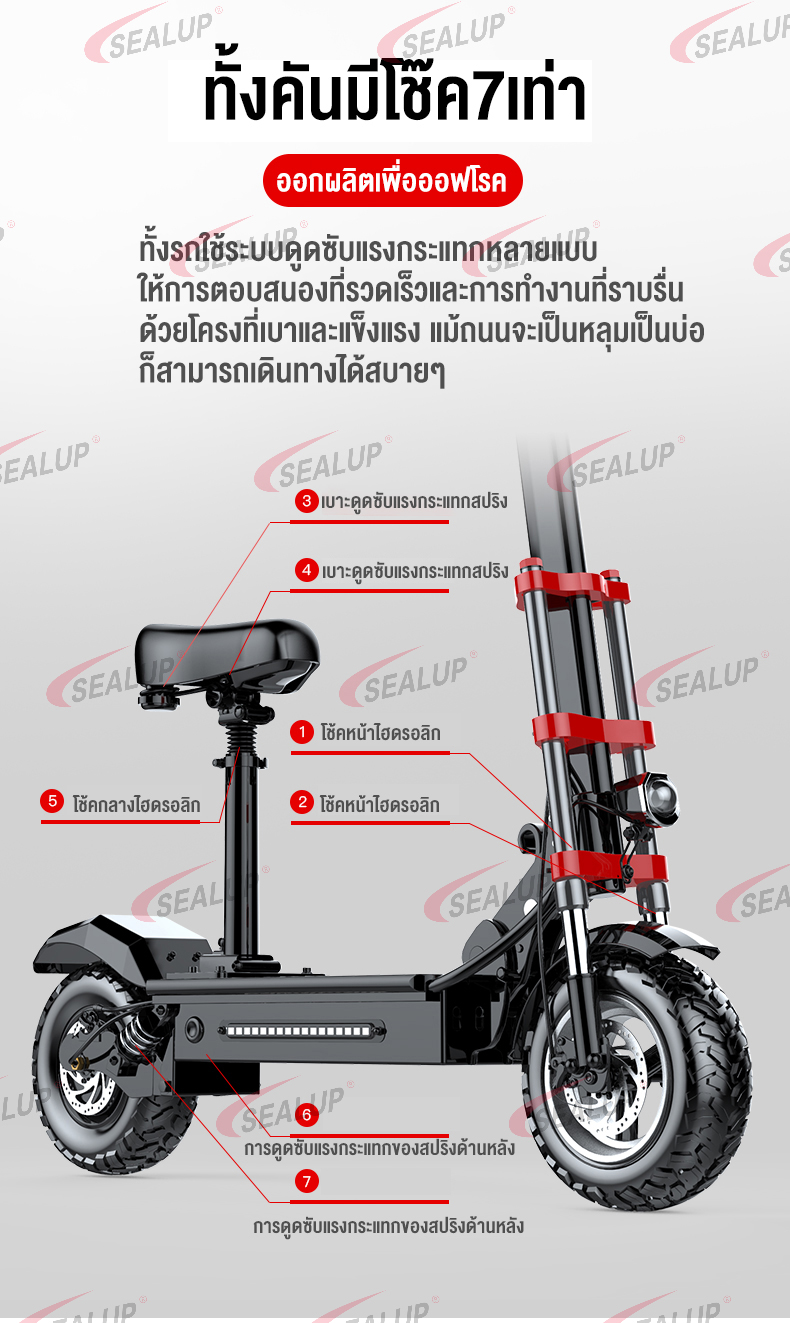 SEALUP Q20 รถไฟฟ้า สกู๊ตเตอร์ไฟฟ้า รุ่นออฟโรด สกูตเตอร์ไฟฟ้าผู้ใหญ่พับได้ กันน้ำ สกู๊ดเตอร์ไฟฟ้า