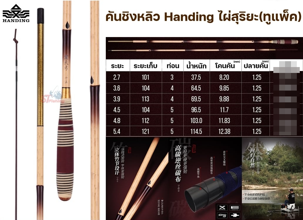 คันชิงหลิว Handing Sunshine Rod ทูแพ็ค (ไผ่สุริยะ) เวทคัน 3H ลายคลาสสิก ...