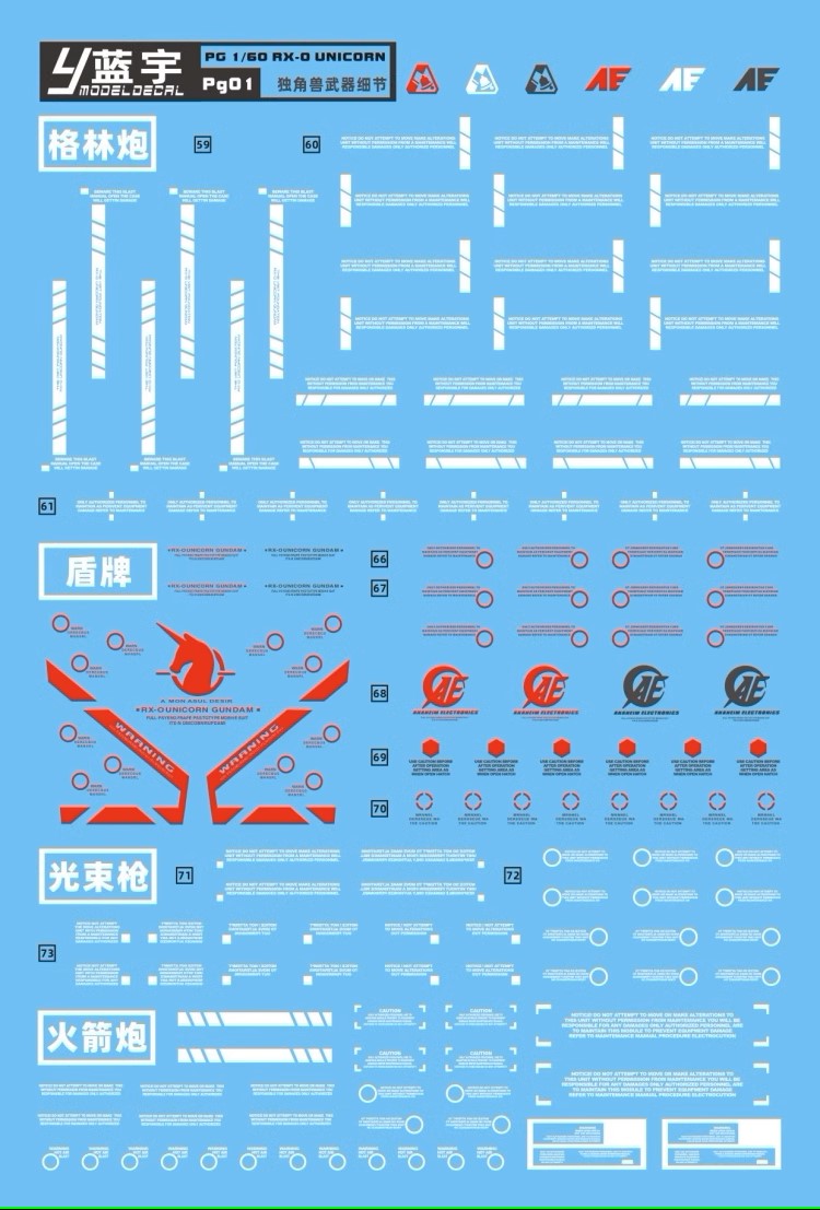 ดีคอลน้ำ [LANYU] PG 01 PG 1/60 RX-O UNICORN GUNDAM WATER SLIDE DECAL ...