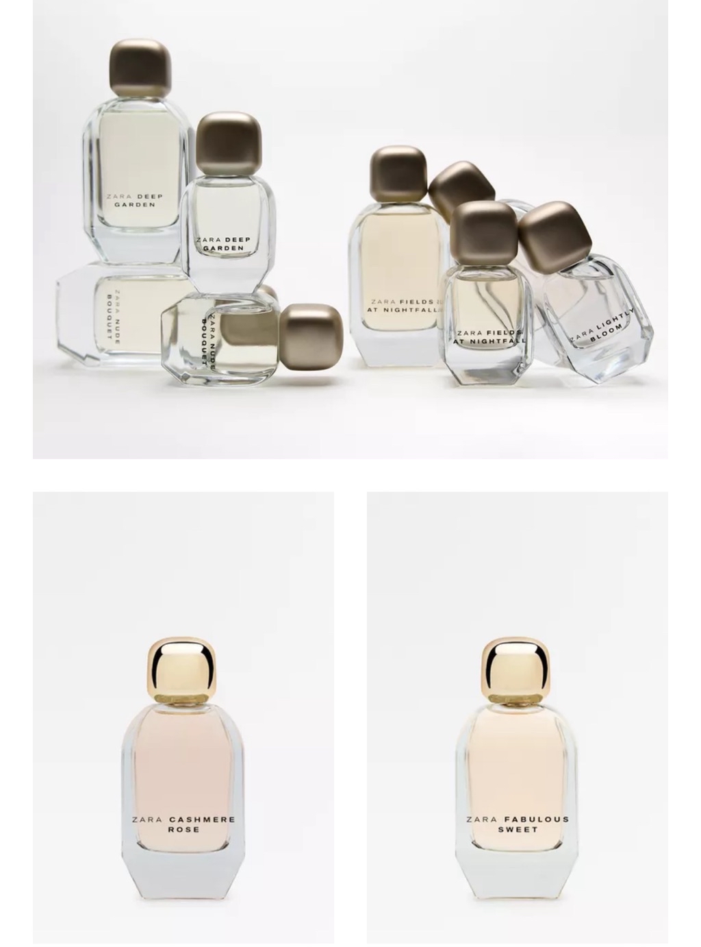 Zara EDP woman; Nude Bouquet, Cashmere Rose ,Fields at Nightfall