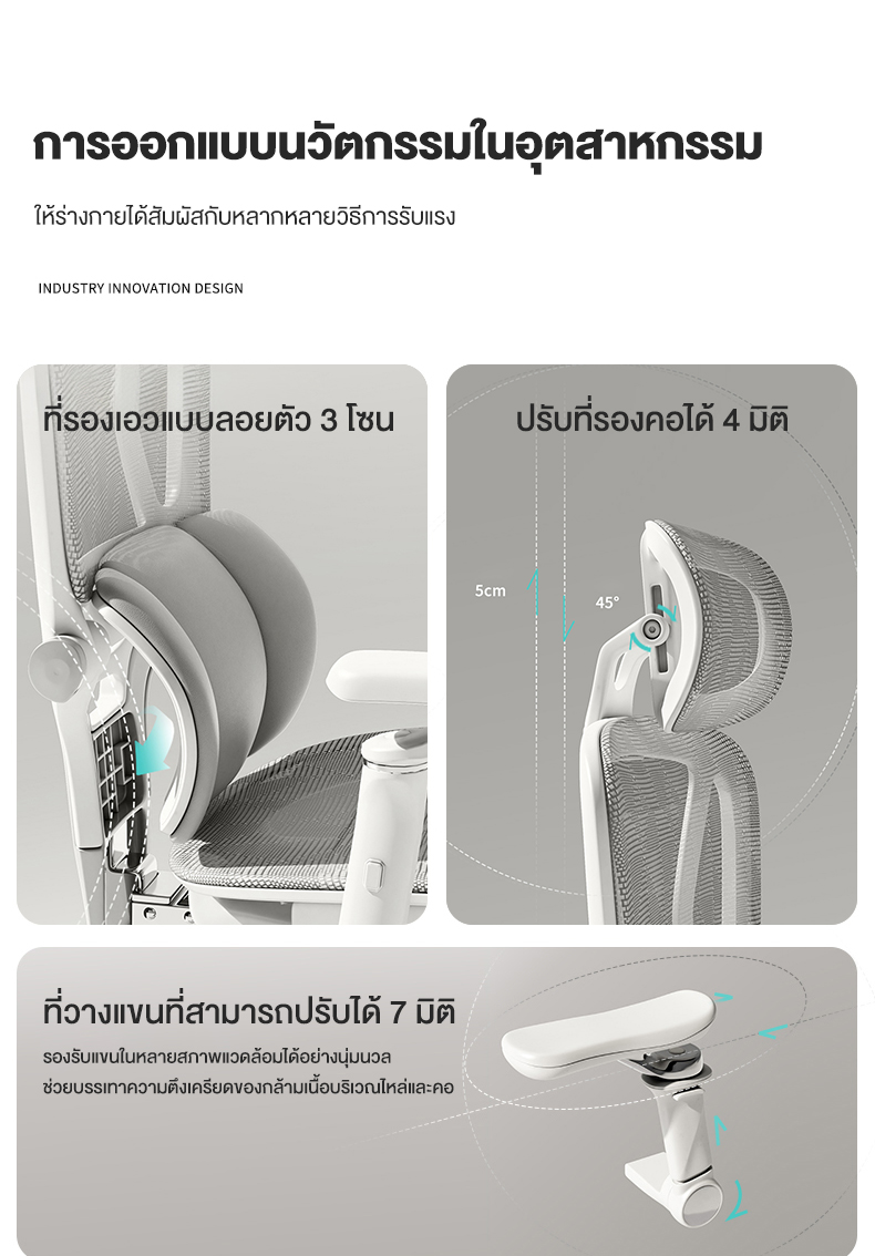 Kris R01 เก้าอี้ทำงานเพื่อสุขภาพ Ergonomic เก้าอี้สีเทา เก้าอี้ที่เหมาะกับสรีระ ออกแบบตามหลักสรีรศาสตร์ ฟังก์ชั่นมากมาย