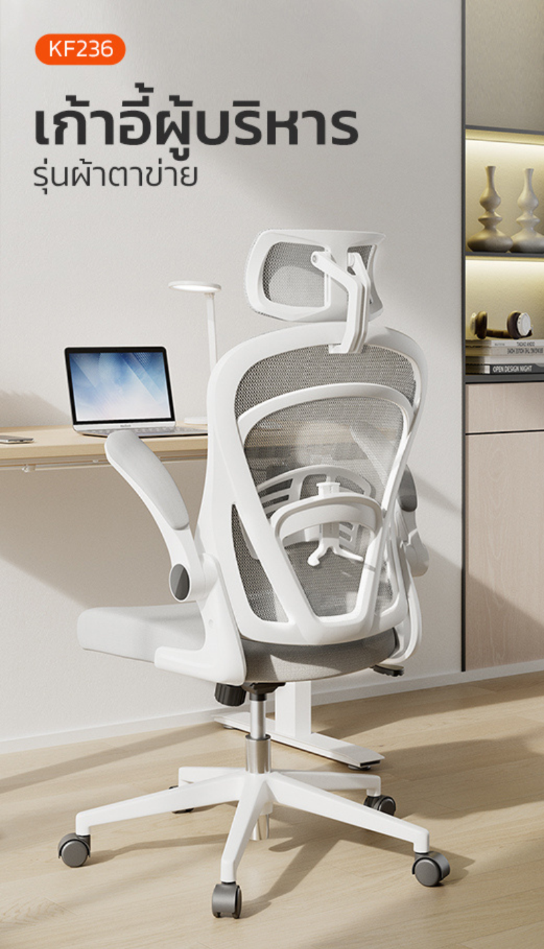 Deli เก้าอี้ทำงานเพื่อสุขภาพ นุ่มสบาย ตามหลักสรีระศาสตร์ Ergonomic เก้าอี้สีดำ เก้าอี้สีเทา ระบายอากาศดีเยี่ยม เก้าอี้ทำงาน เก้าอี้ออฟฟิศ ที่นั่งสำนักงาน พร้อมพนักพิงศีรษะ ที่พักขา Ergonomic Office chair