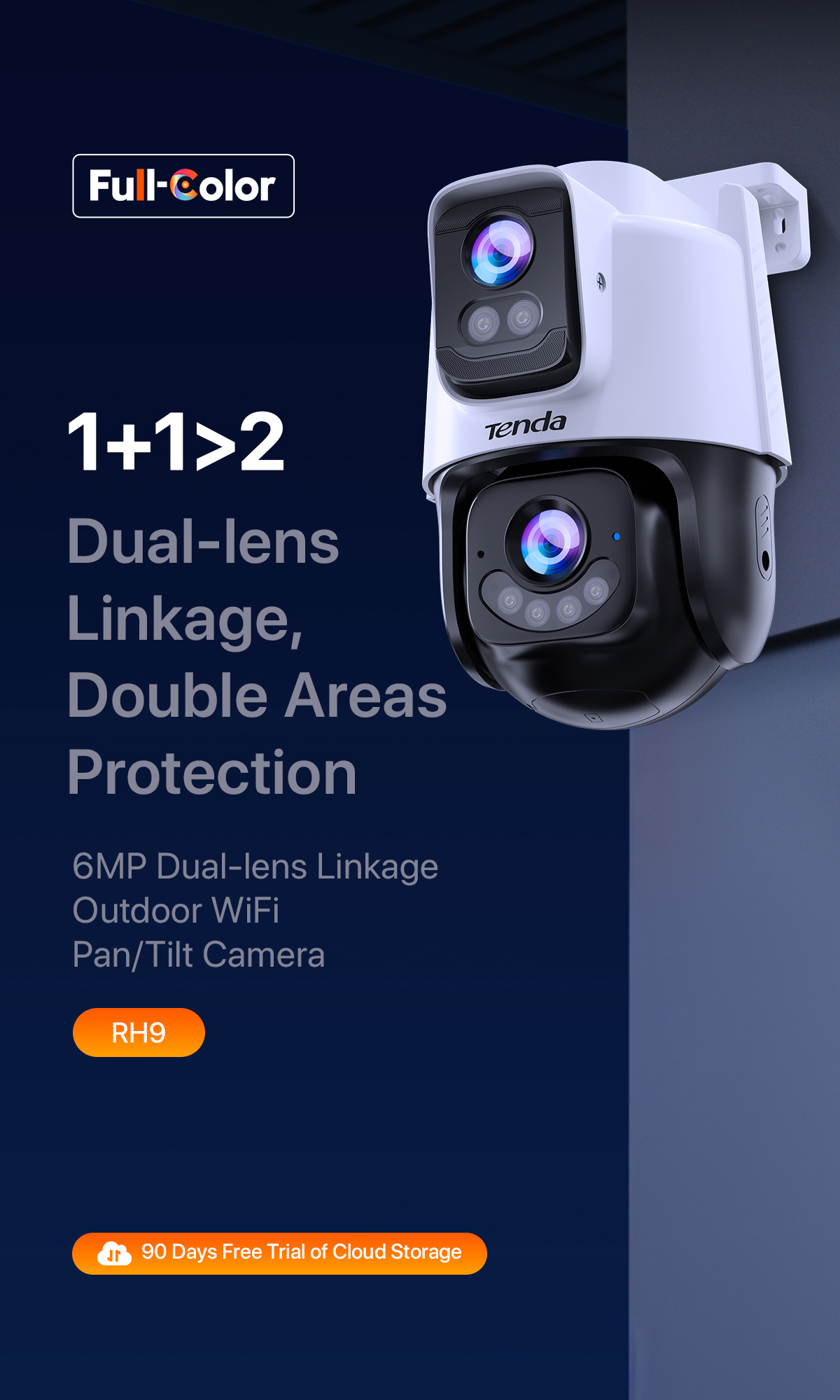 Tenda RH9 Outdoor Security เลนส์คู่ Wi-Fi Pan/Tilt CCTV Camera 6MP Color Night Vision Dual lens
