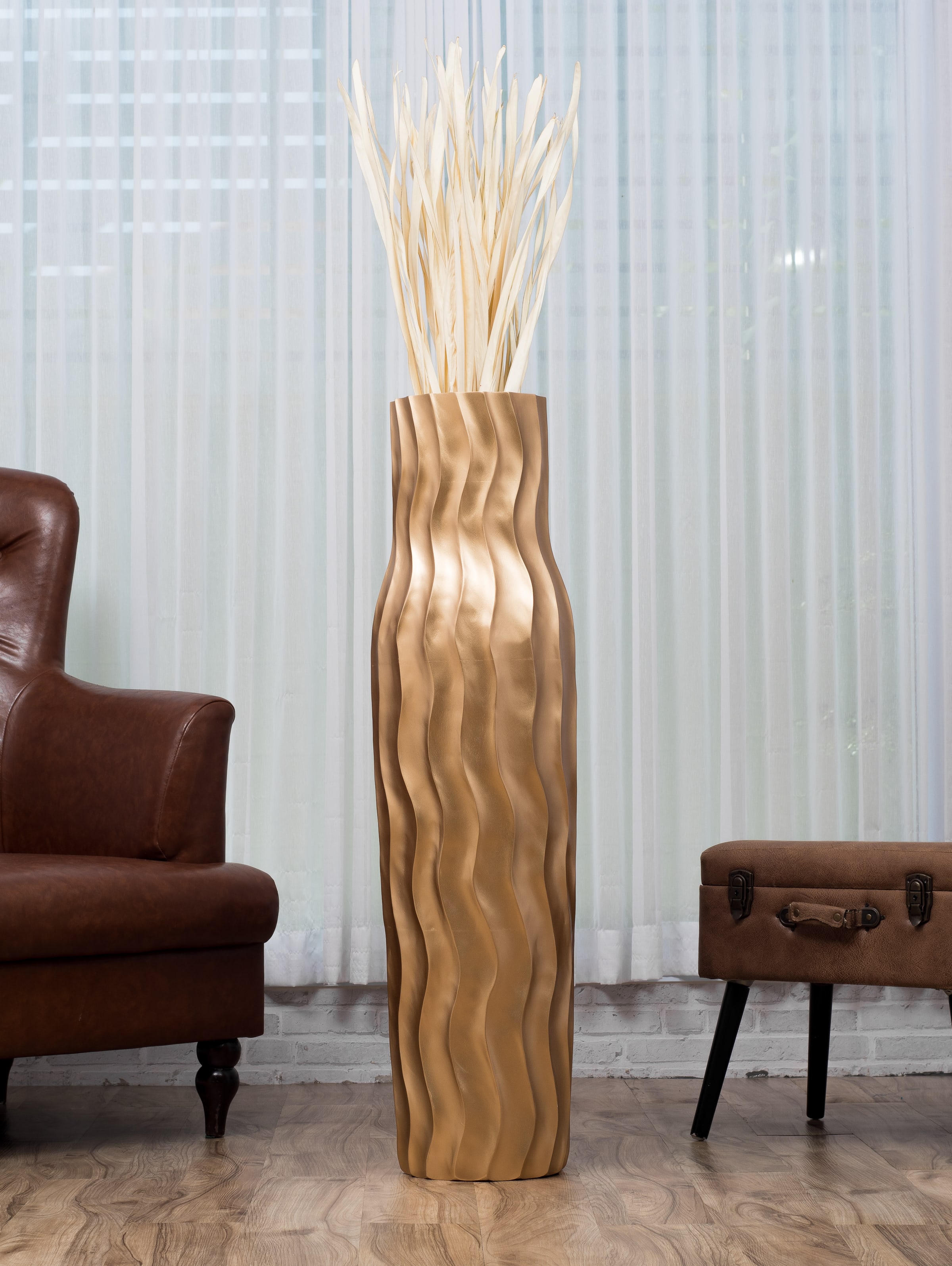 Vasora Large Floor Vase แจกันไม้ทรงสูง แจกันทรงรักบี้ แจกัยปากกว้าง ...