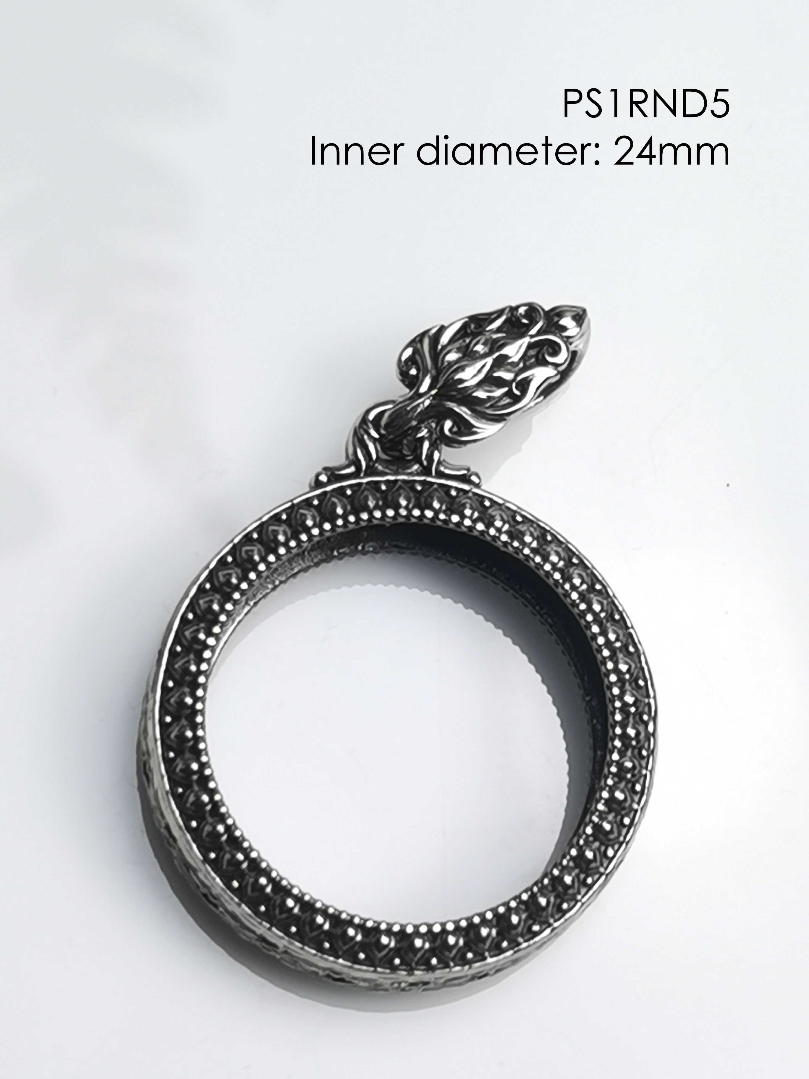 PS1RND5Whitebrass round amulet casing inner diameter 24mm กรอบพระ ไวท์บ ...