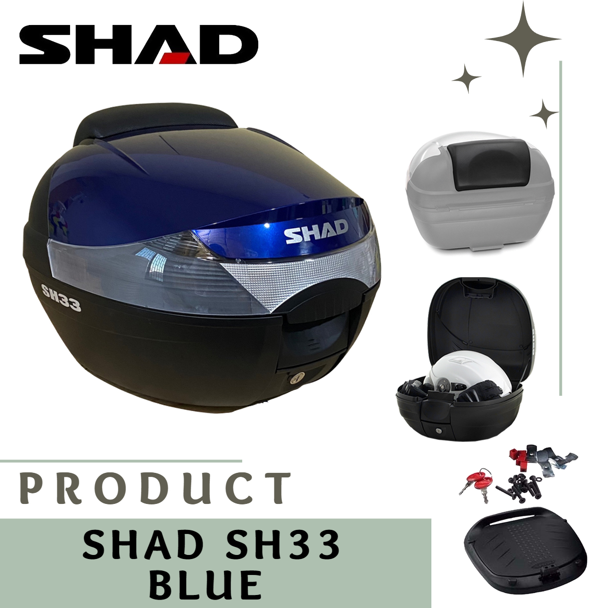 กล่องท้าย SHAD SH33 ฝาน้ำเงิน ขนาด 33 ลิตร เก็บหมวกกันน๊อค 1 ใบ ...