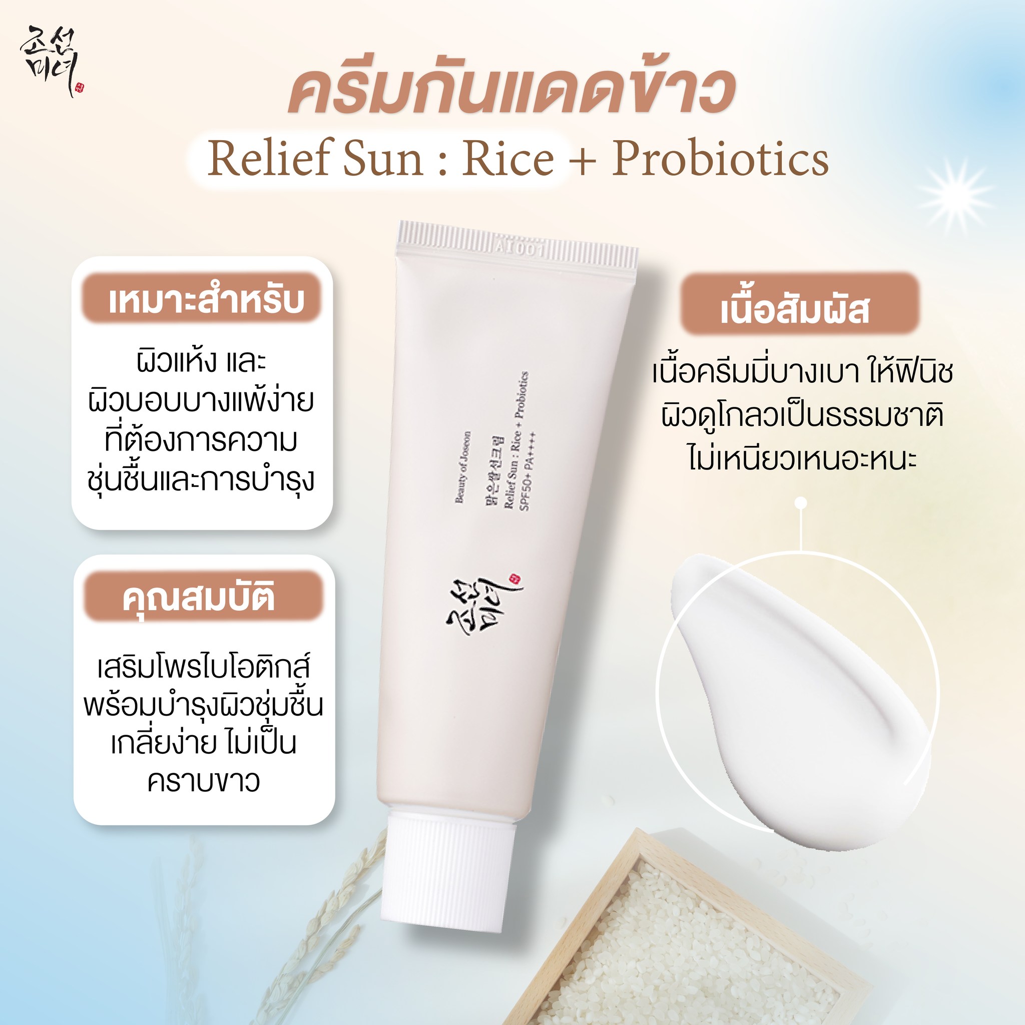 [ซื้อ 1แถม1 ] Beauty Of Joseon RELIEF SUN AQUA-FRESH RICE + B5 SPF50 ...