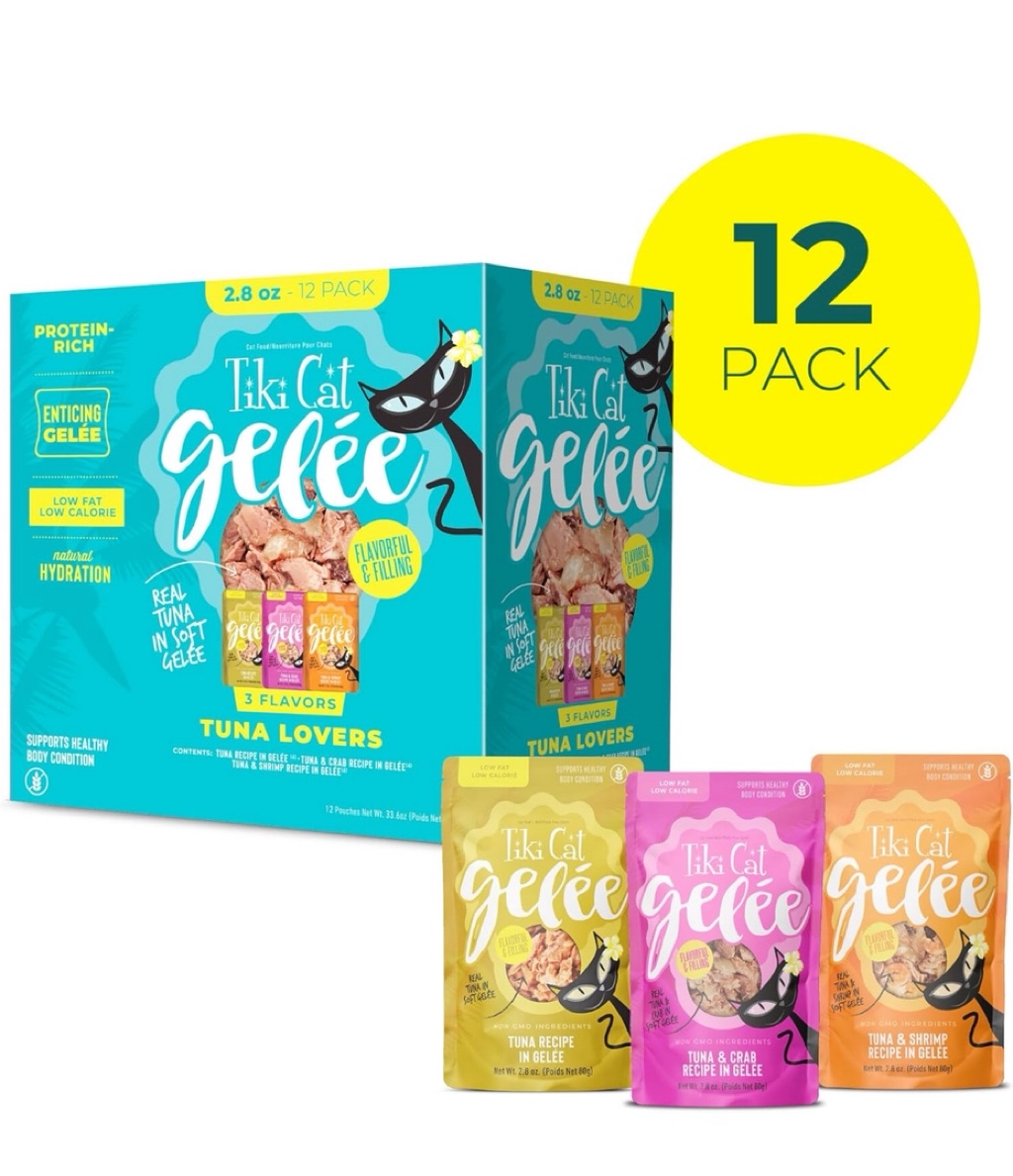 6 รสชาติ 📦1 แพ็ค 12 ซอง อาหารเปียกแมวสูตรทูน่า+ไก่ Tiki Cat Gelee Wet ...