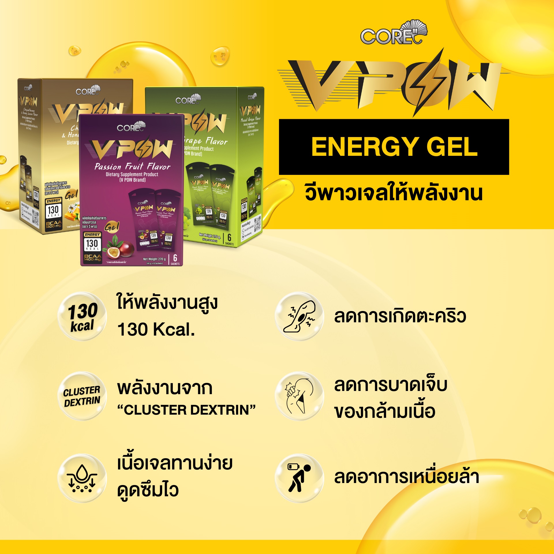 V POW เจลให้พลังงานสำหรับนักกีฬา 130 Kcal ดูดซึมเร็ว ฟื้นฟูพลังงาน (1 ...