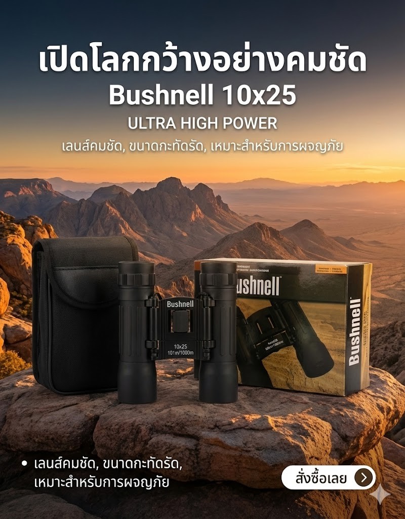 กล้องส่องทางไกล Bushnell 10x25 Ultra High Power เลนส์ใส ชัดเจน ขนาดพกพา ...