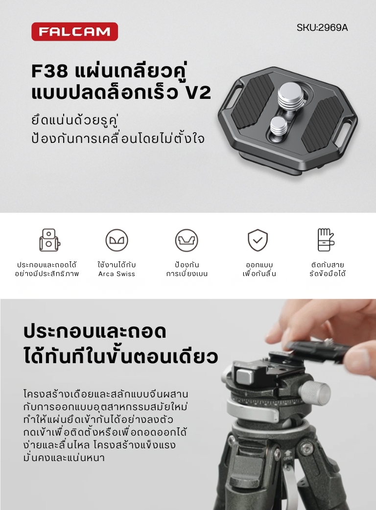 FALCAM F38 Quick Release Dual Screw Thread Plate V2 เพลท สำหรับต่อกล้อง ...