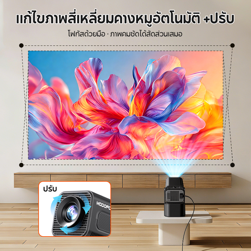MODOFOโปรเจคเตอร์พร้อมลำโพง projector4K หมุนได้ 180° Mini Projector ดู ...