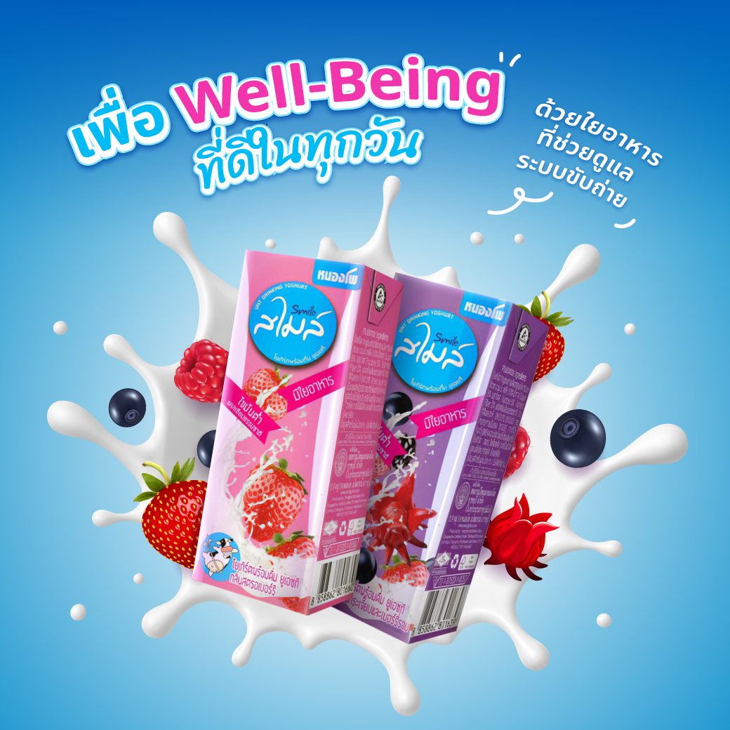 นมหนองโพสไมล์ โยเกิร์ตพร้อมดื่ม นมโคแท้100% กลิ่นกระเจี๊ยบและเบอร์รี่ ...