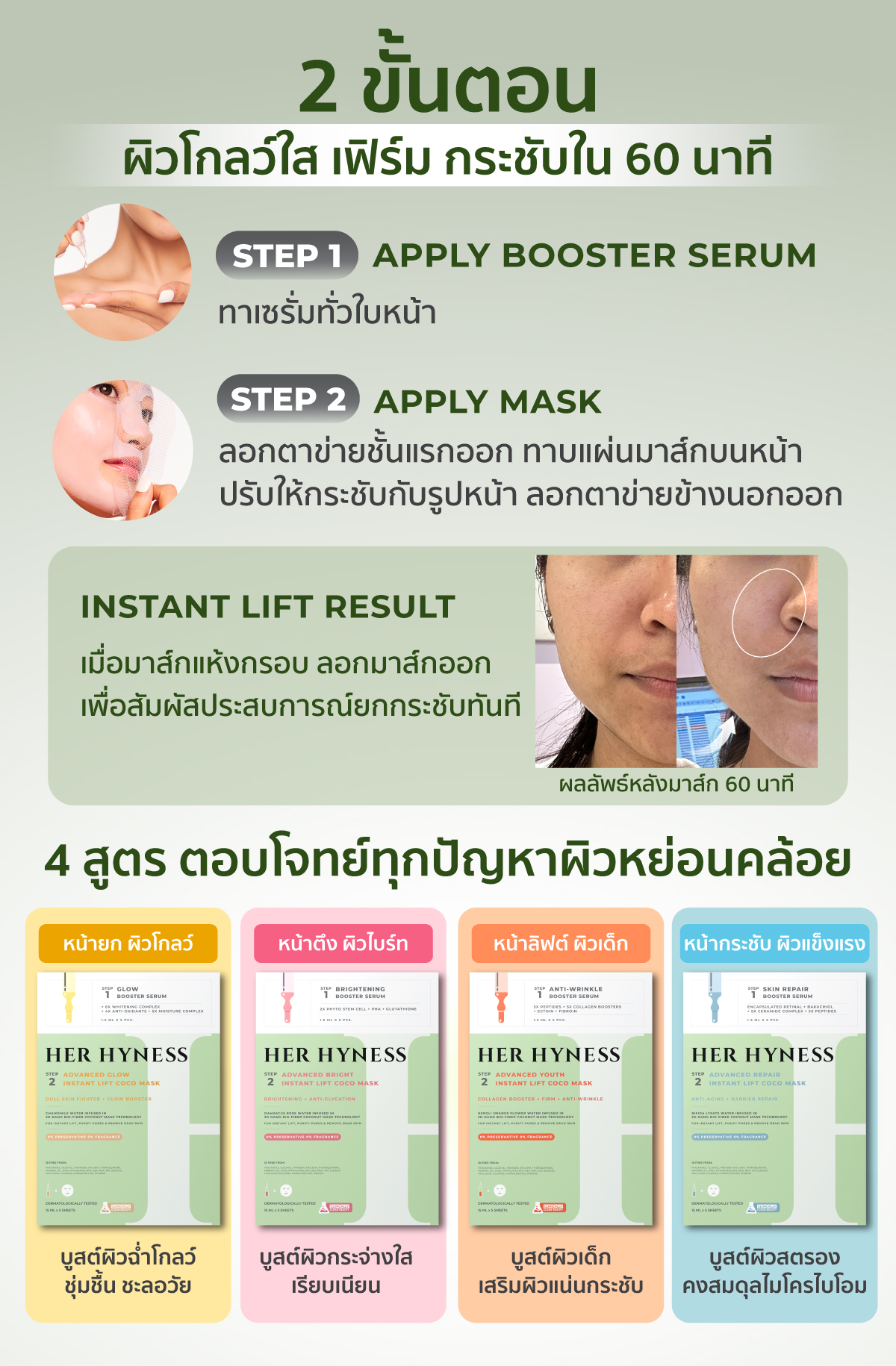 HER HYNESS ADVANCED BRIGHT INSTANT LIFT COCO MASK 5 SHEETS ไบร์ท โคโค่ ...