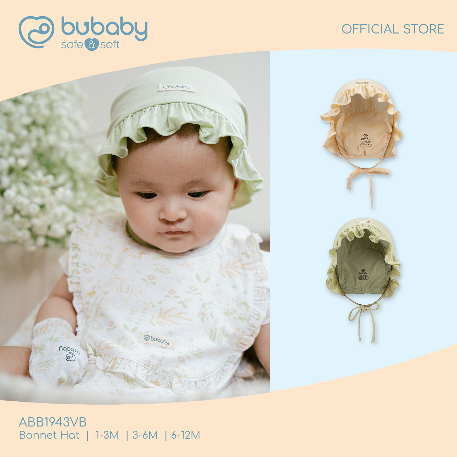 BU Baby หมวกบอนเน็ตใยไผ่ เด็กทารก นุ่มสบาย Bonnet Hat ABB1943VB ...