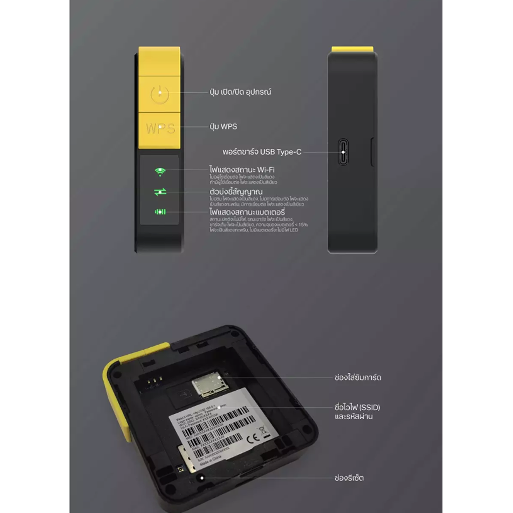 T3 Smart 4G MiFi C32 Pocket WiFi ตัวกระจายสัญญาณเน็ตแบบพกพา (Black ...