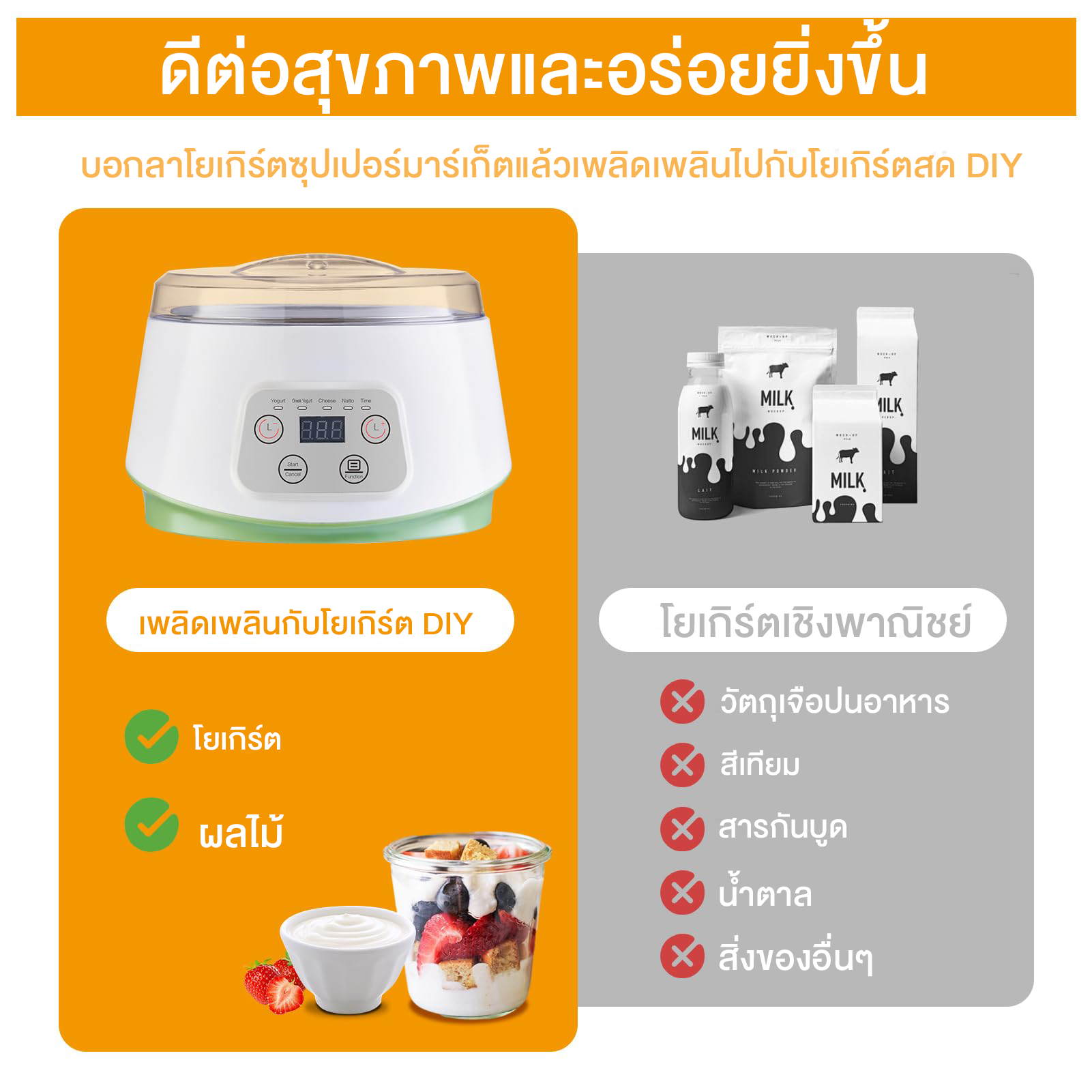 Sam's เครื่องทำโยเกิร์ตอัตโนมัติ ความจุ 1.3ลิตร 304 ภาชนะเกรดอาหาร DlY ...